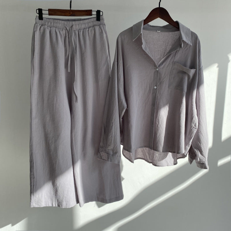 cotton and linen shirts, high-waisted loose trousers