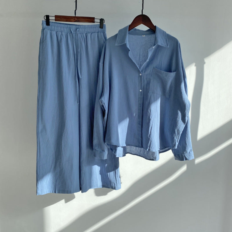 cotton and linen shirts, high-waisted loose trousers