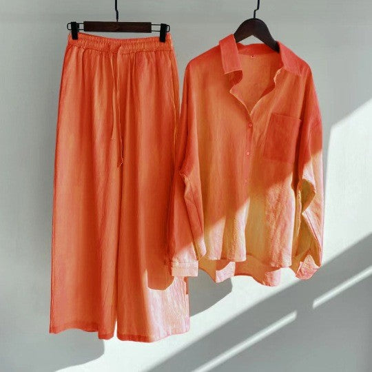 cotton and linen shirts, high-waisted loose trousers