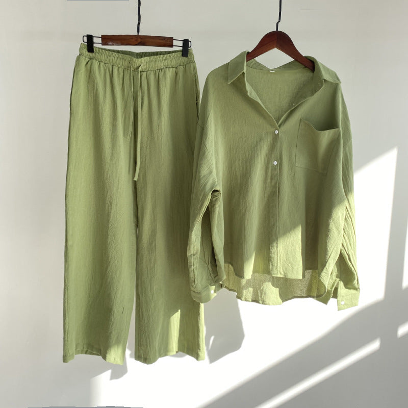 cotton and linen shirts, high-waisted loose trousers