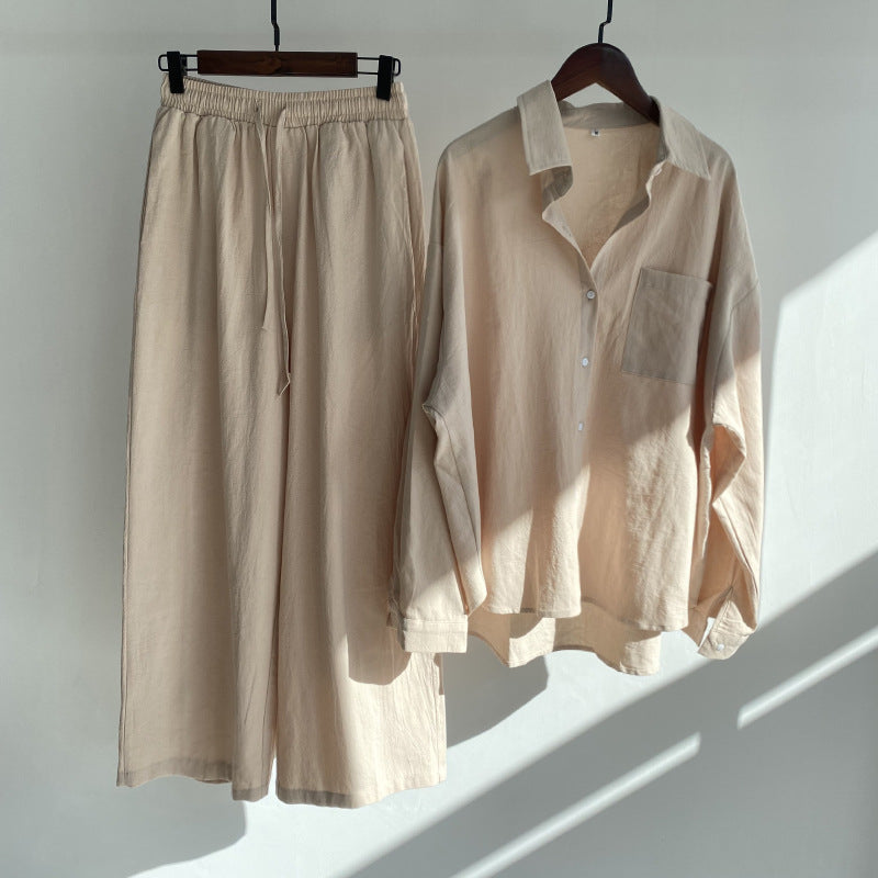 cotton and linen shirts, high-waisted loose trousers