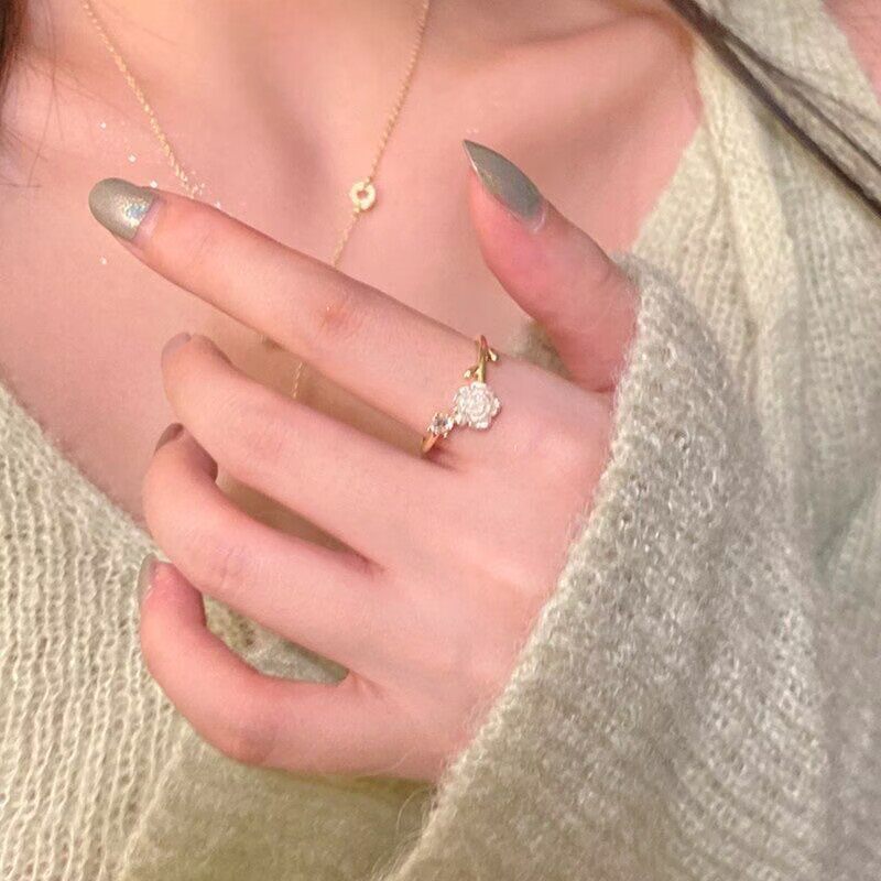 Adjustable Floral Open Ring for Women