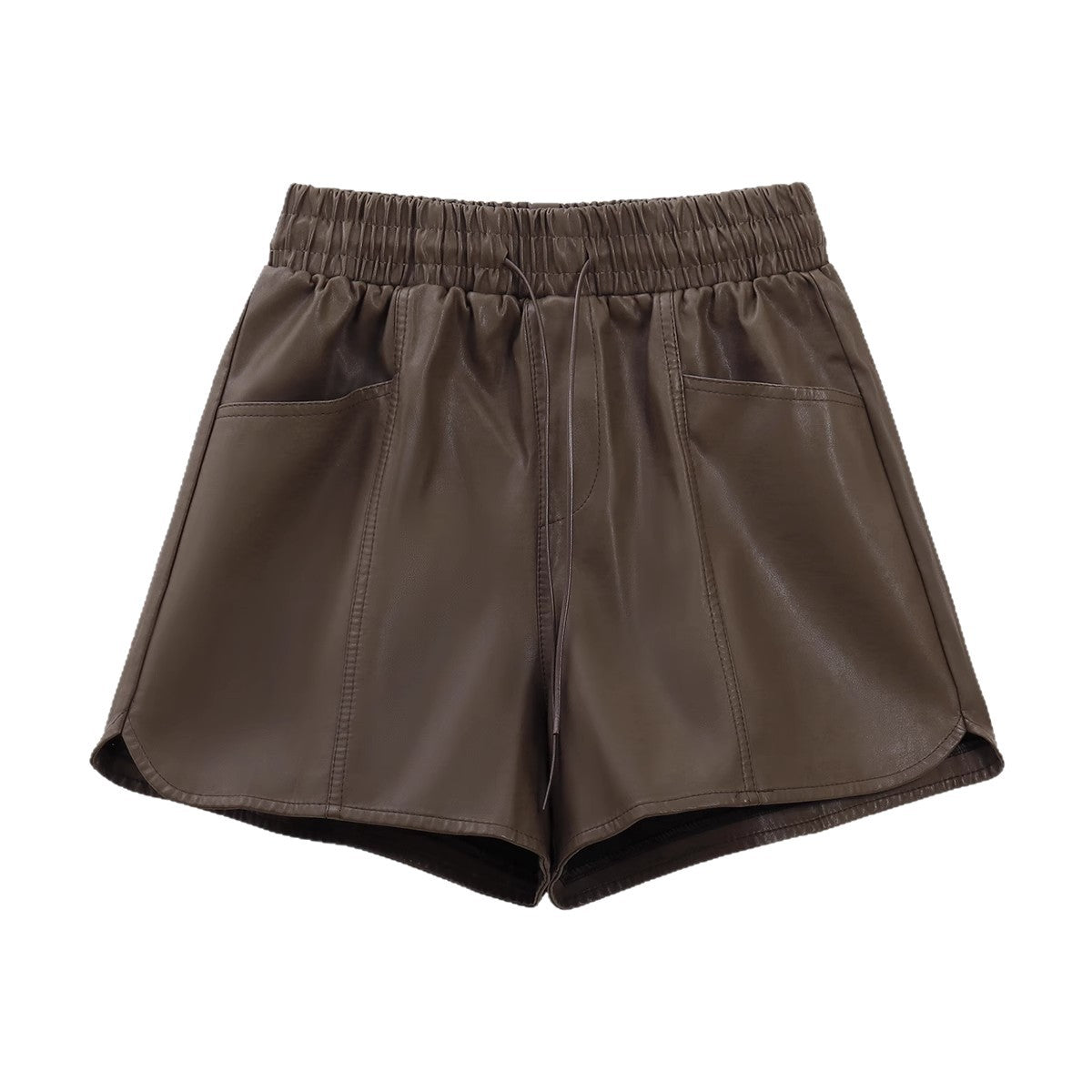 Elastic High-Waisted PU Leather Shorts for Women