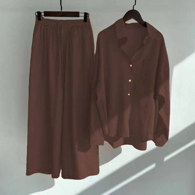 cotton and linen shirts, high-waisted loose trousers