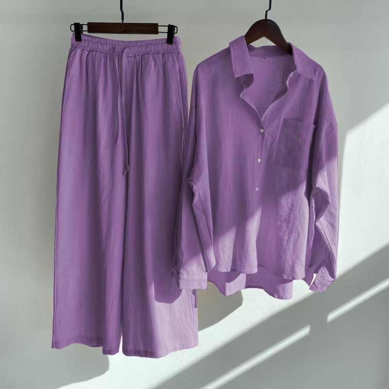 cotton and linen shirts, high-waisted loose trousers