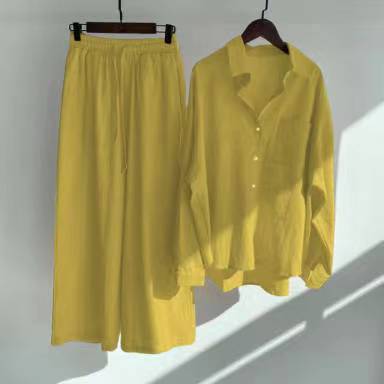 cotton and linen shirts, high-waisted loose trousers