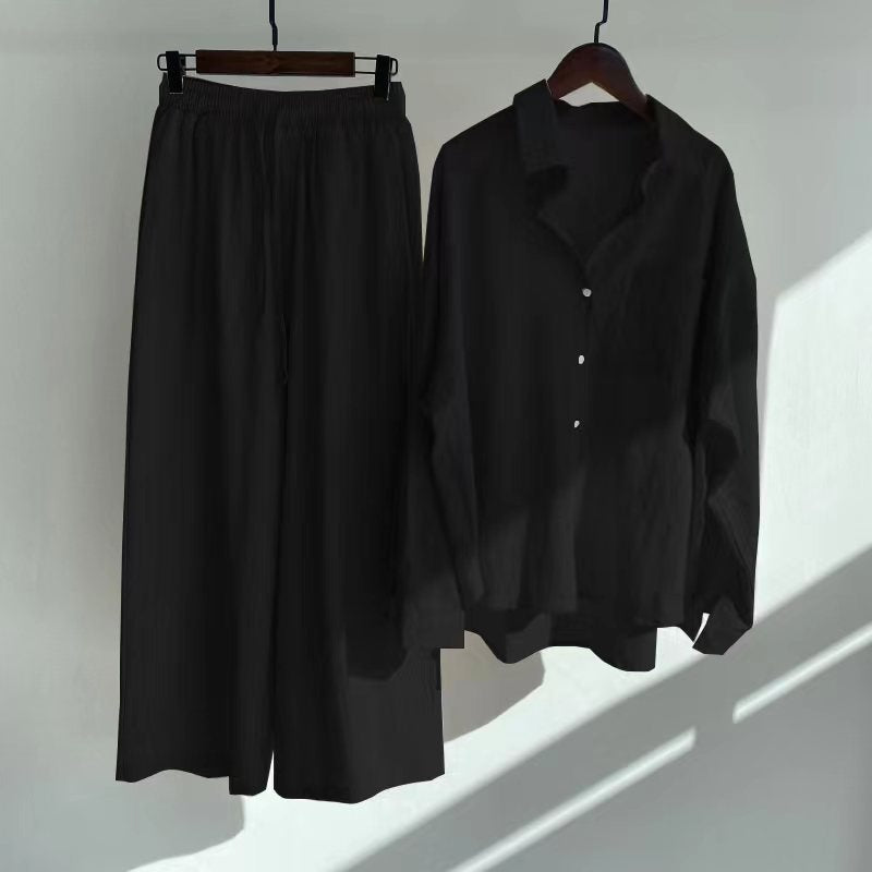 cotton and linen shirts, high-waisted loose trousers