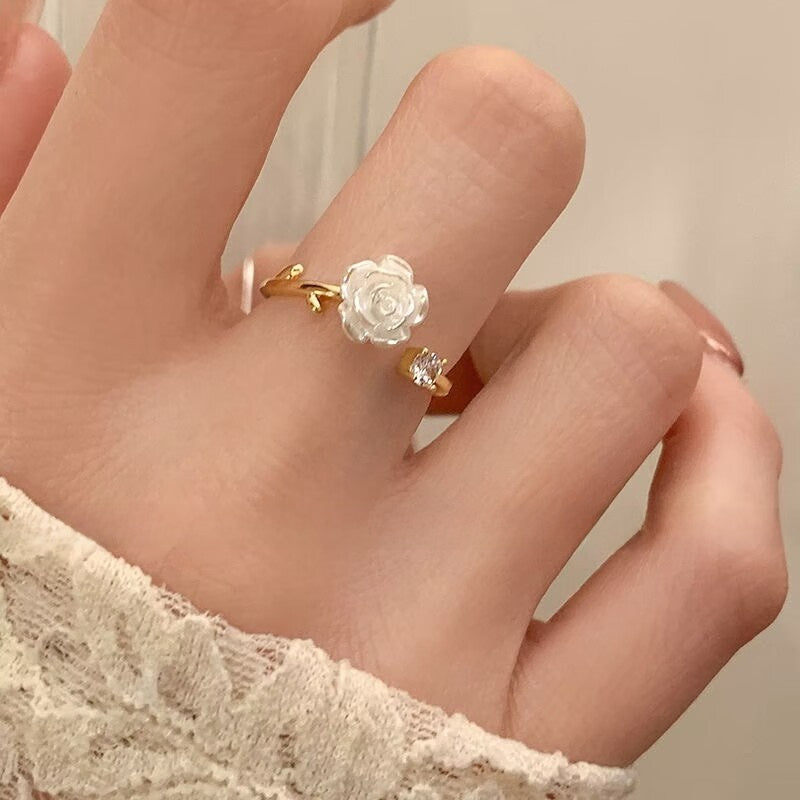 Adjustable Floral Open Ring for Women