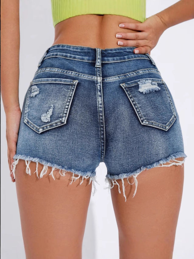 High Waist Raw Edge Denim Shorts